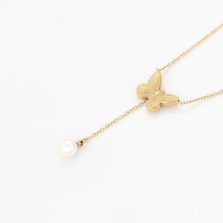 Resilient Butterfly Pearl Drop Necklace - HARMA