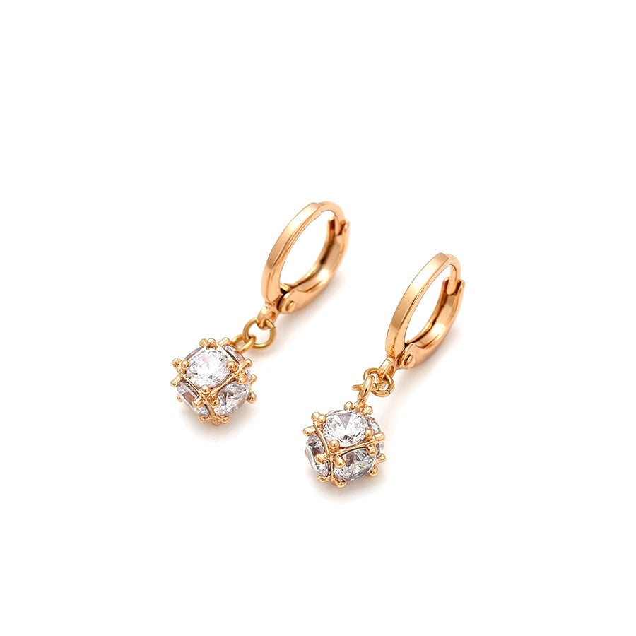 Harma Girls 18k gold plated Crystal Cube Dangle Hoop Earrings