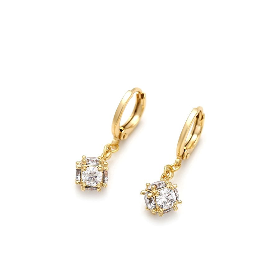 Harma Girls 18k gold plated Crystal Cube Dangle Hoop Earrings