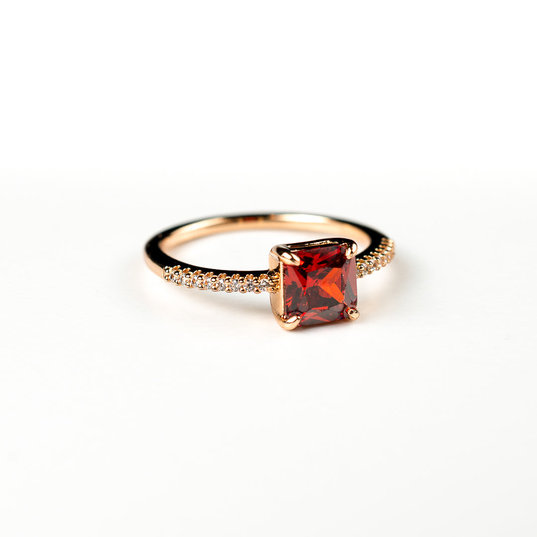 Harma jewelry 18k gold plated Aspiring Ruby Princess Cut Ring