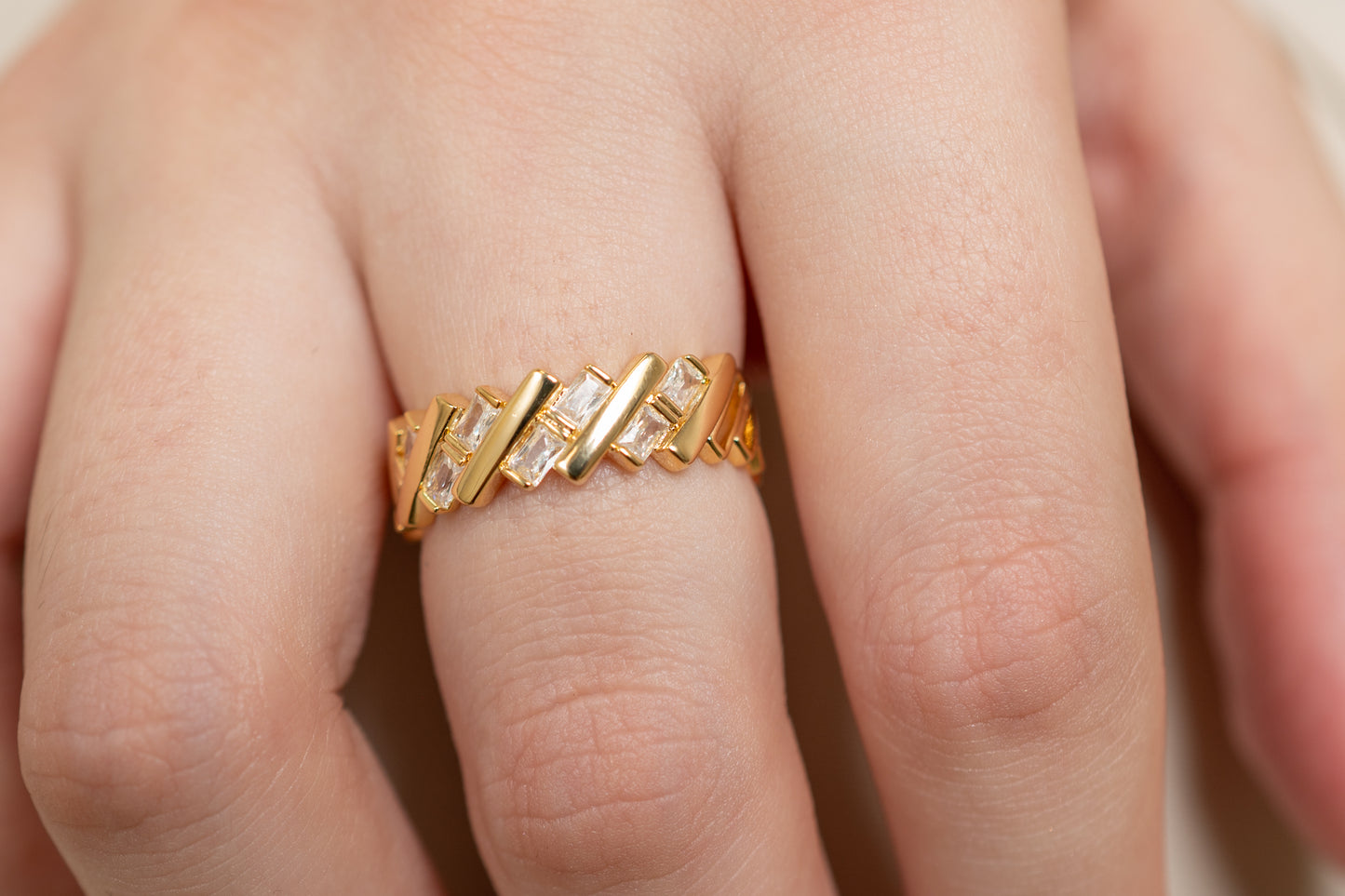 Harma jewelry dawn collection 14k gold plated Diagonal Tetris Block Adjustable Ring
