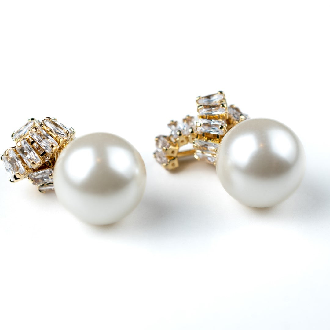 Pearl and zirconia on sale earrings