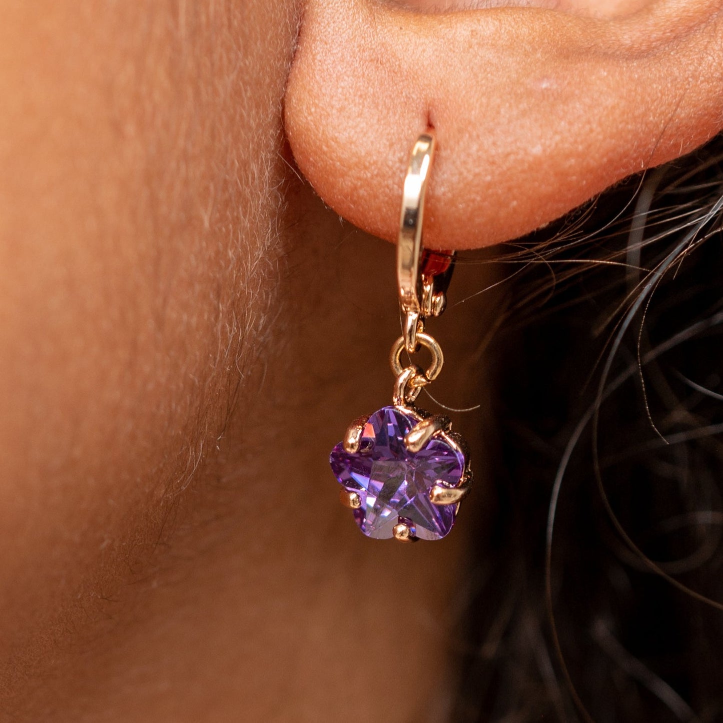 Harma Girls Innocent Purple Flower Earrings