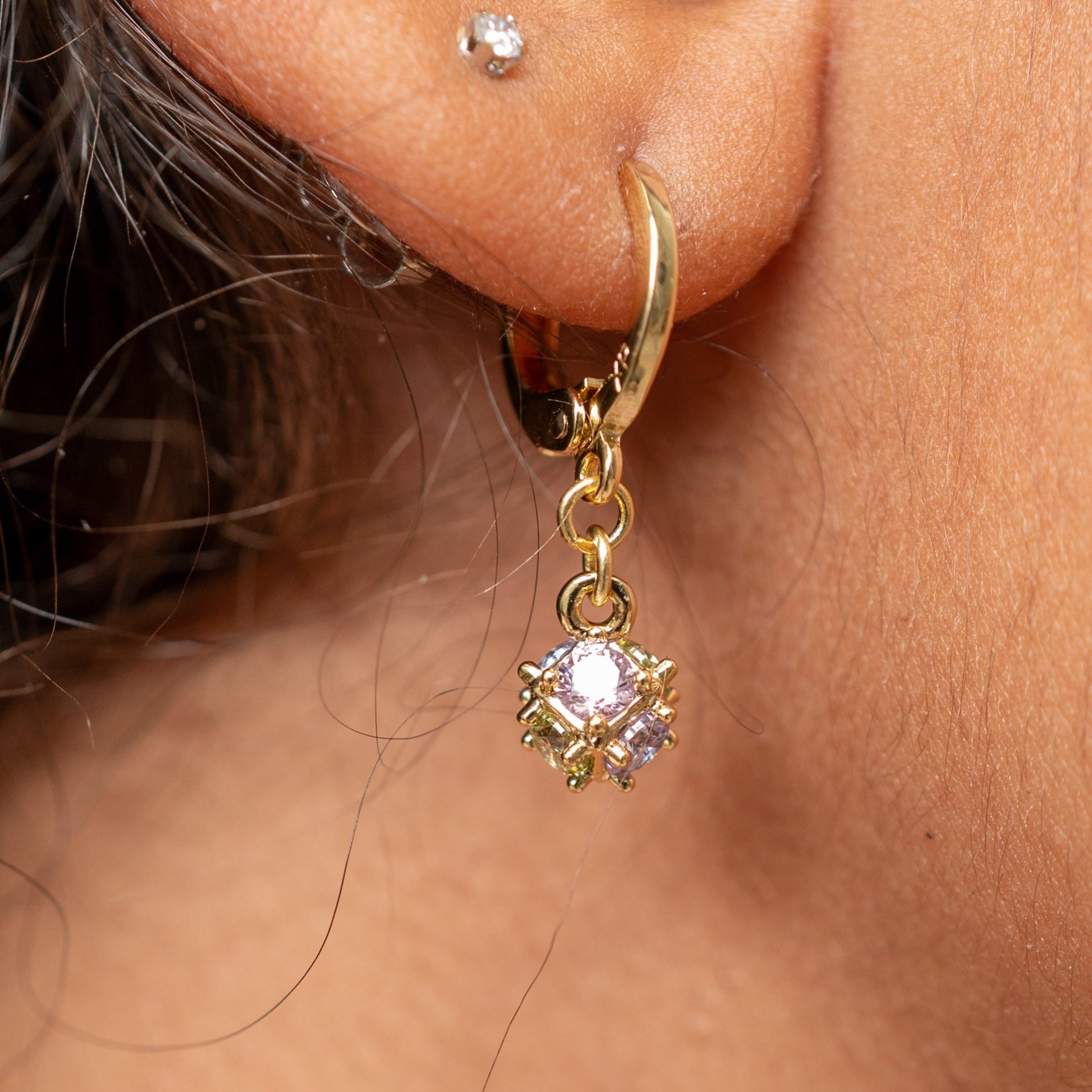 Harma Girls 14k gold plated Pastel Crystals Cube Dangle Hoop Earrings
