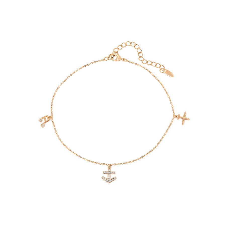 Adventure Awaits Gold Tone Charm Anklet - HARMA