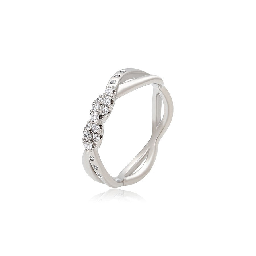 Harma jewelry platinum plated Silver Tone Overlapping Twine Zirconia Ring