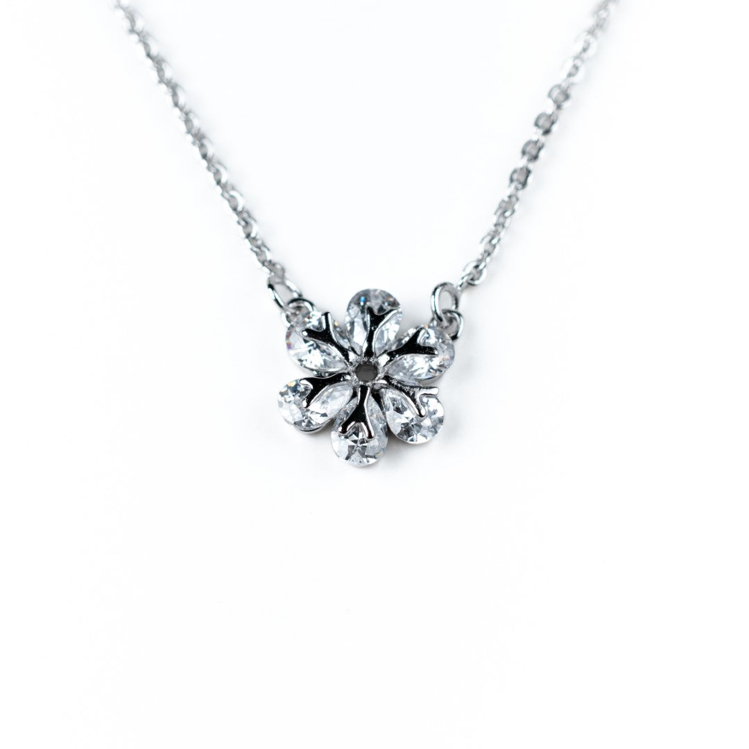 Harma Girls white gold plated Flower Blossom Zirconia Stud Necklace