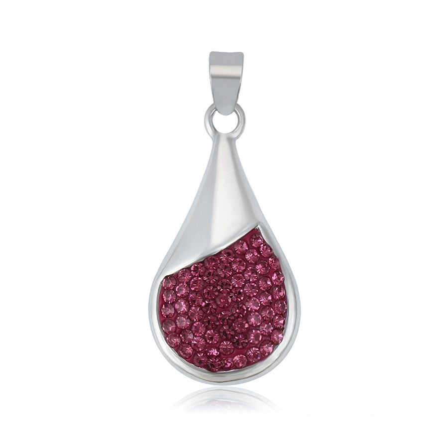 Harma jewelry platinum plated white gold teardrop necklace in three colors blue burgundy and white stones