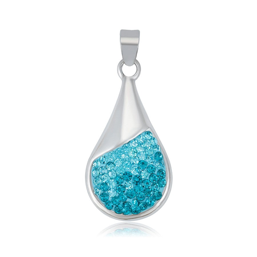 Harma jewelry platinum plated white gold teardrop necklace in three colors blue burgundy and white stones
