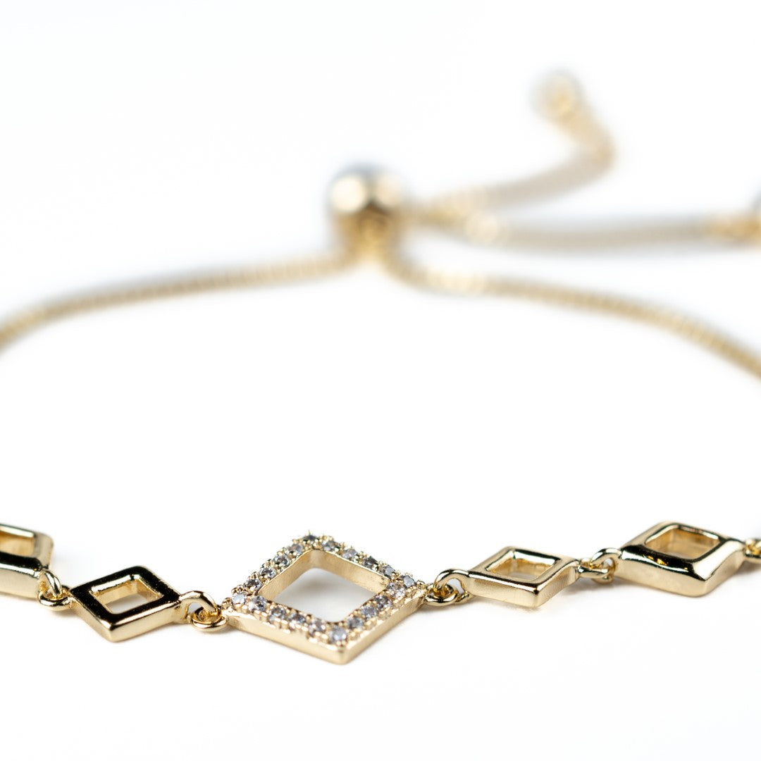 Harma jewelry dawn collection 14k gold plated Halo Diamonds Luxurious Zirconia Adjustable Bolo Bracelet