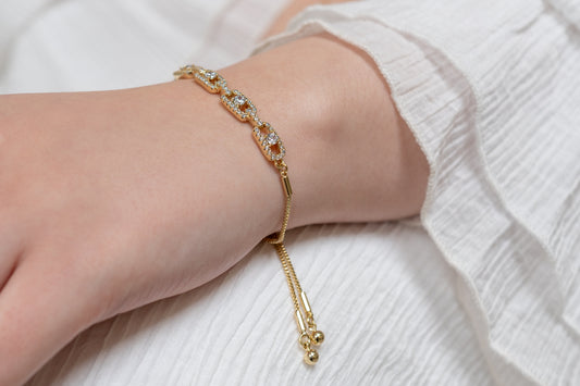 Harma 14k gold plated Gleaming Zirconia Link Adjustable Bracelet